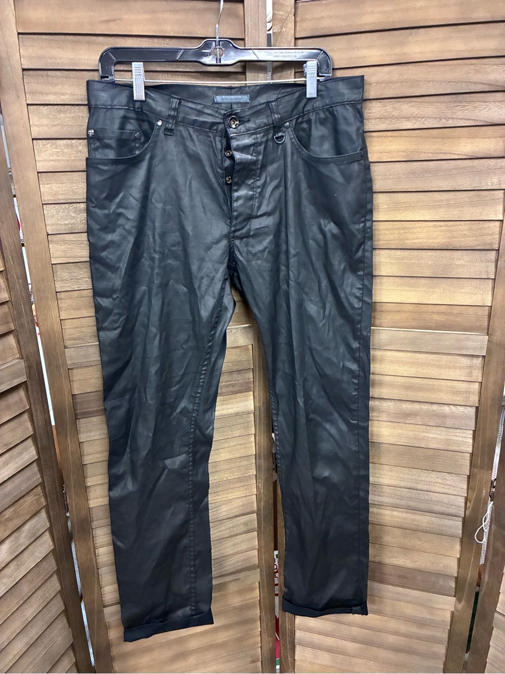 John Varvatos Men's Black Slim Straight Faux Leather Jeans